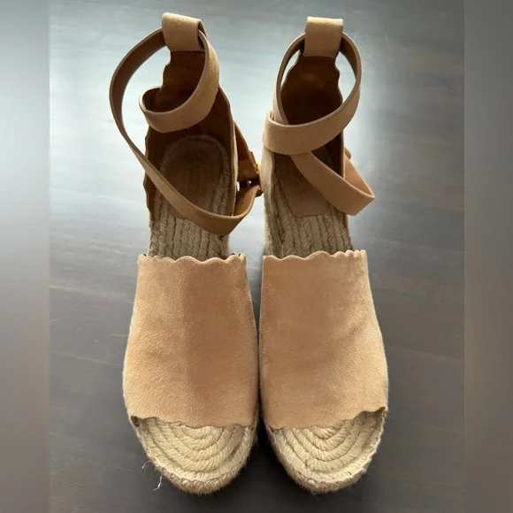 Chloe Lauren Espadrille Suede Beige Wedges size 8 - Picture 3 of 12
